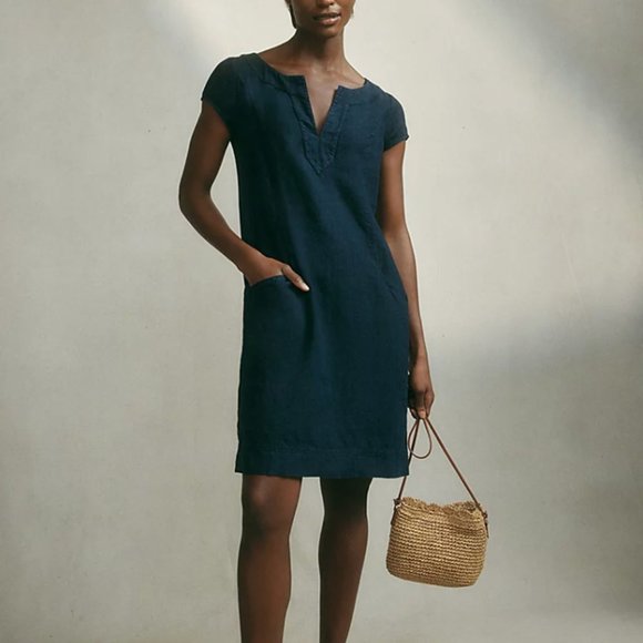 The White Company Dresses & Skirts - NWT THE WHITE COMPANY Rib Side Linen Dress Navy Blue 4